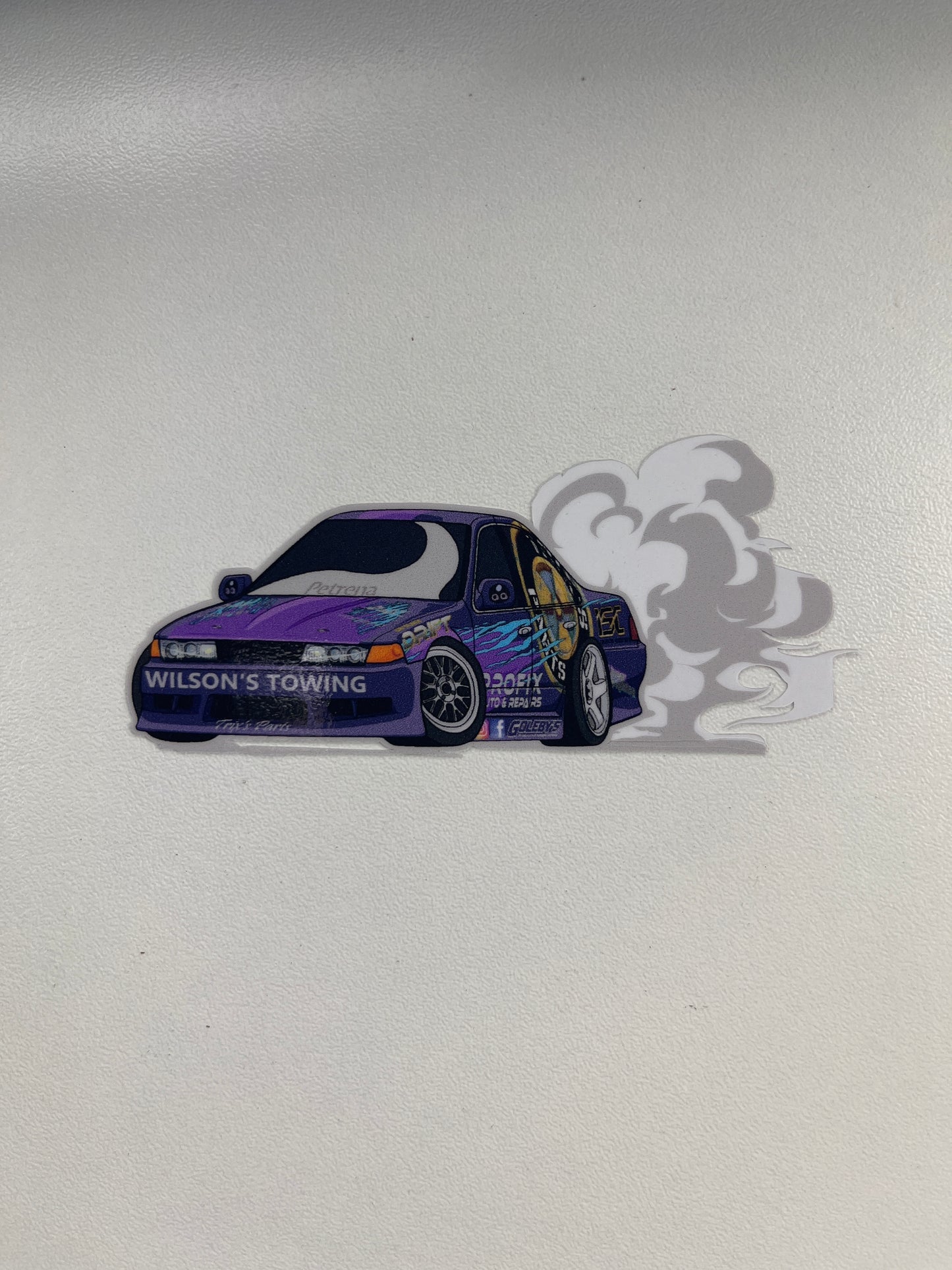 Trix's Parts "Cefiro Drift Car" Cartoon Style Sticker With Smoke. Size 9.5cm x 4.5cm