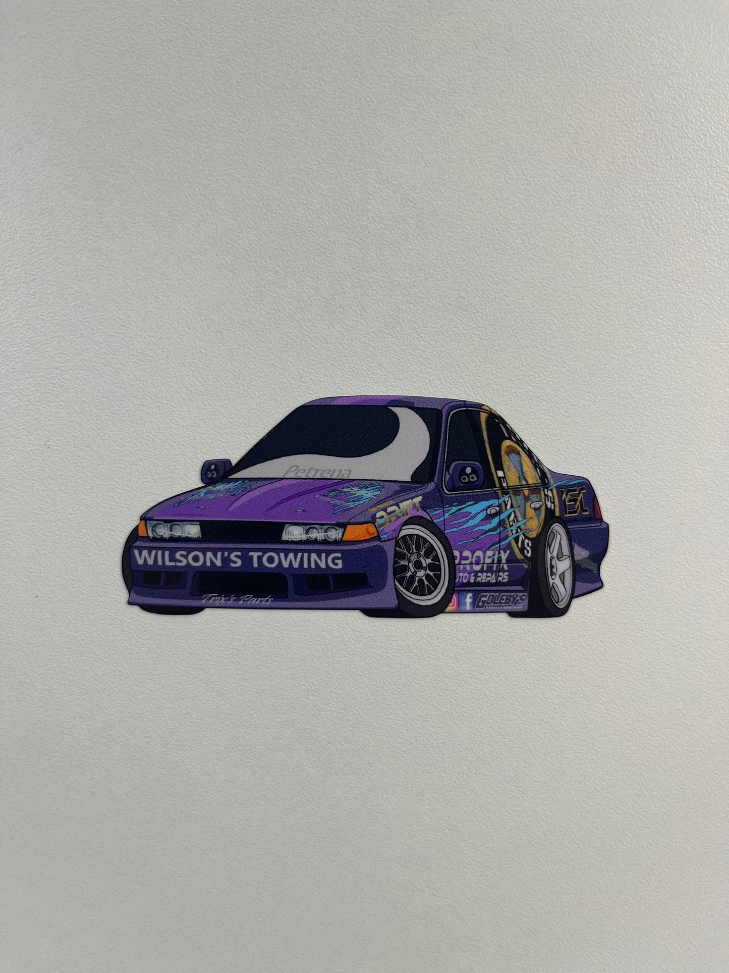 Trix's Parts "Cefiro Drift Car" Cartoon Style Sticker. Size 9.5cm x 4.5cm